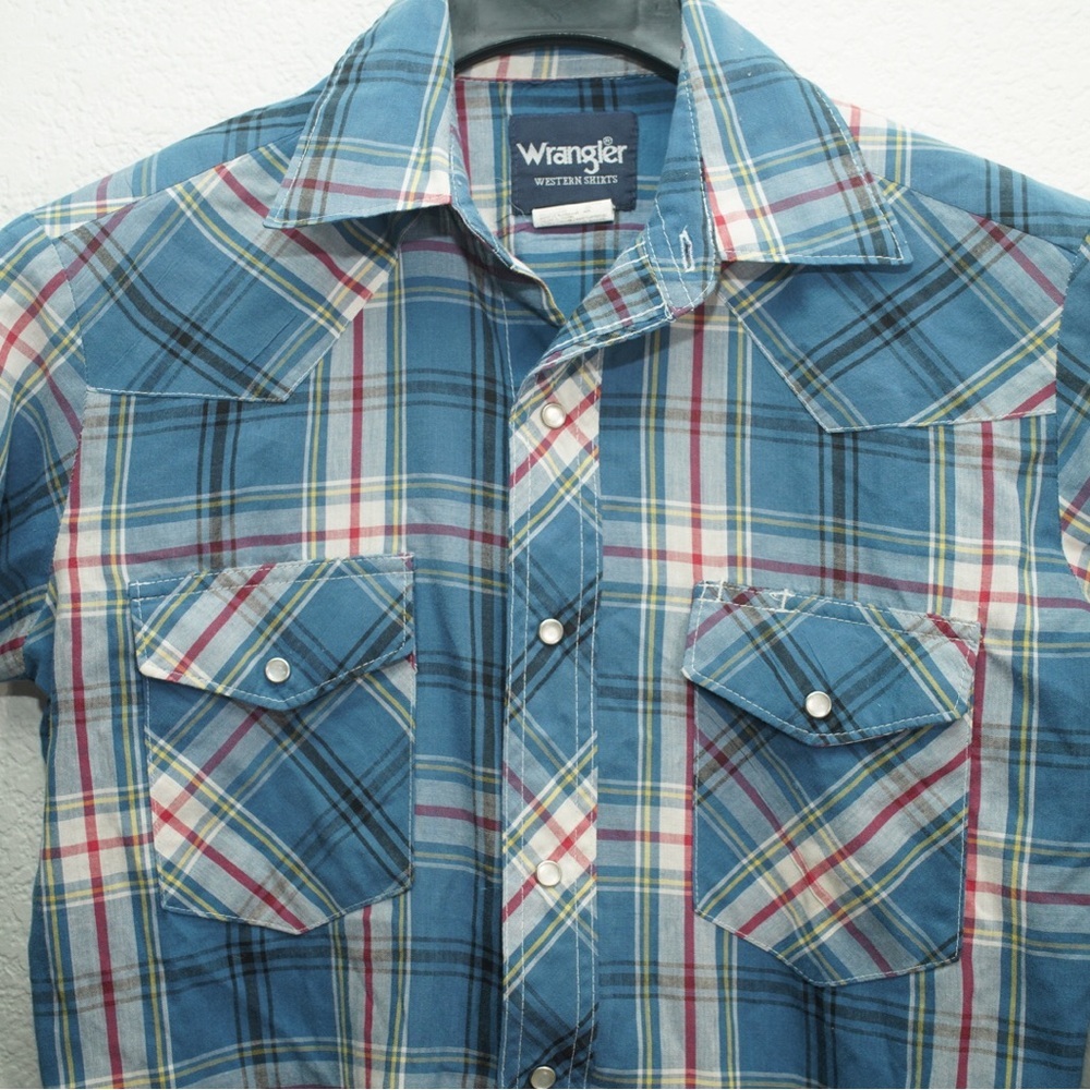 Wrangler Shirt Western Plaid Diamond Pearl Snaps Long Sleeve Cowboy Mens small - Picture 2 of 9
